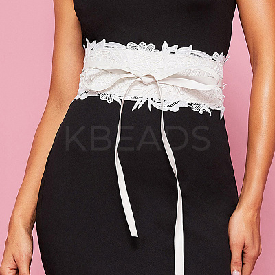 Imitation Leather Flower Lace Wide Chain Belts AJEW-WH20077-032B-1