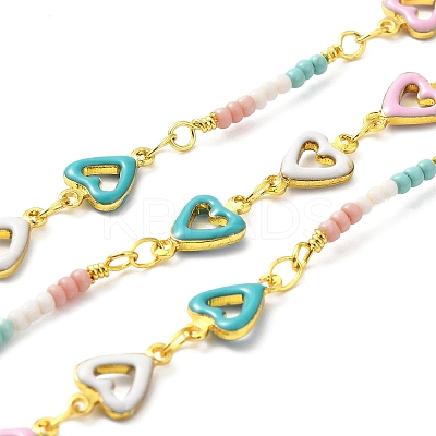 Handmade Brass Enamel Heart Link Chains CHC-M024-25G-01-1