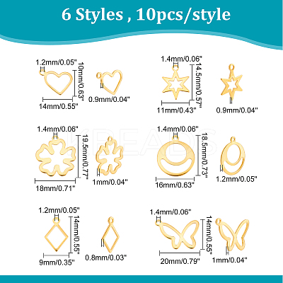 60Pcs 6 Style 201 Stainless Steel Charms STAS-DC0010-31-1