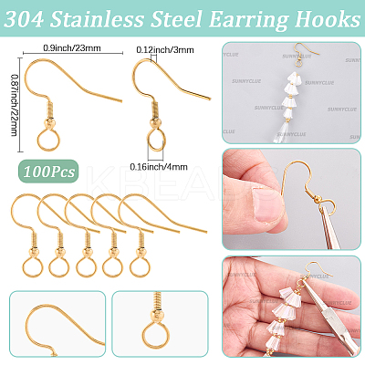 100Pcs 304 Stainless Steel Earring Hooks STAS-SC0010-42G-1