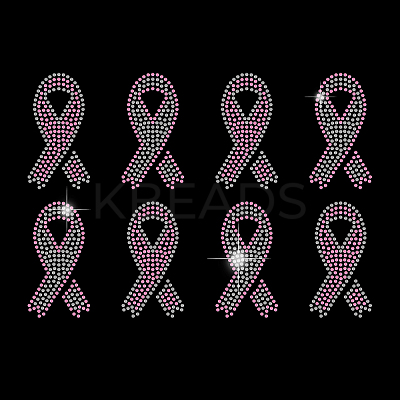 Breast Cancer Awareness Bibbon Glass Hotfix Rhinestone DIY-WH0303-092-1