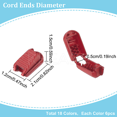 108Pcs 18 Colors Nylon Cord End Clips KY-NB0001-63-1