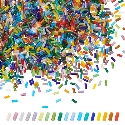 1800Pcs 18 Colors Frosted Glass Tube Beads FGLA-PH0001-09-1