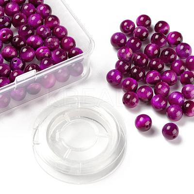 100Pcs 8mm Dyed & Heated Natural Rose Tiger Eye Round Beads DIY-LS0002-66-1