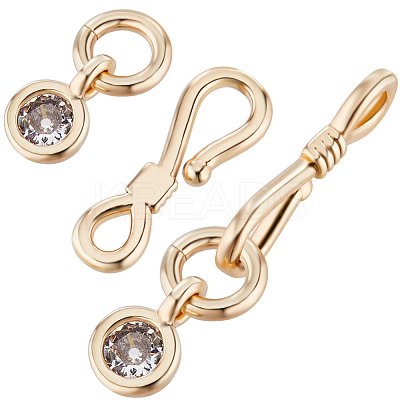 10Pcs Brass Pave Clear Cubic Zirconia Hook and S-Hook Clasps KK-BBC0012-47-1