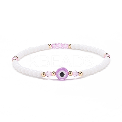 Resin Evil Eye & Acrylic Beaded Stretch Bracelet for Women BJEW-JB08609-05-1