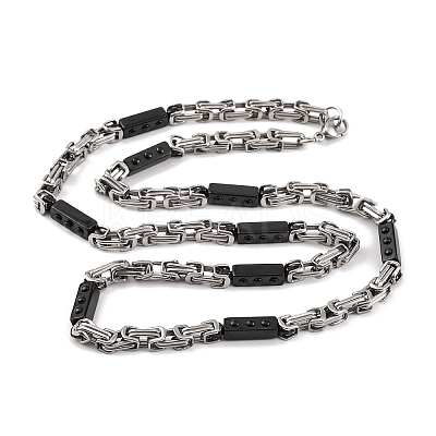 201 Stainless Steel Rectangle Byzantine Chain Necklace NJEW-F222-38EBP-01-1