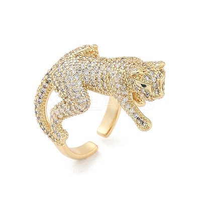 Brass Micro Pave Clear Cubic Zirconia Cuff Rings for Women Men RJEW-Z080-01G-1