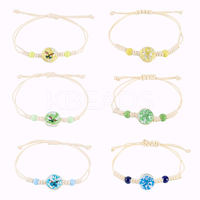 6Pcs 6 Styles Glass Bead Braided Bead Bracelets BJEW-TA0001-21-1