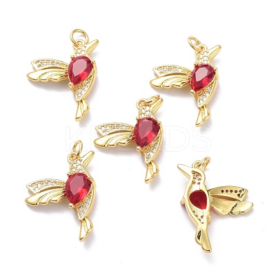 Brass Micro Pave Dark Red Cubic Zirconia Pendants ZIRC-L100-118G-1
