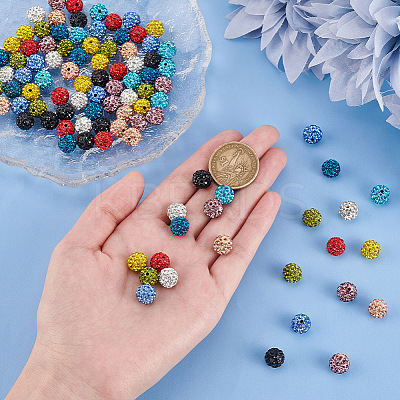 100Pcs 10 Colors Polymer Clay Pave Rhinestone Beads RB-OC0001-07-1