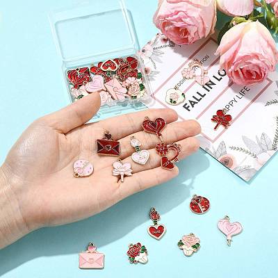 30Pcs 15 Styles Valentine's Day Theme Alloy Enamel Pendants ENAM-FS0004-22-1
