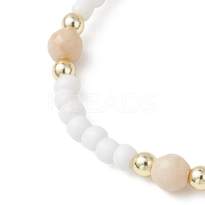 2Pcs Natural Fossil & Glass Round Beaded Stretch Bracelets for Women BJEW-JB13308-1