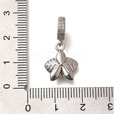 Brass Clear Cubic Zirconia Flower European Dangle Charms KK-M313-38P-01-1