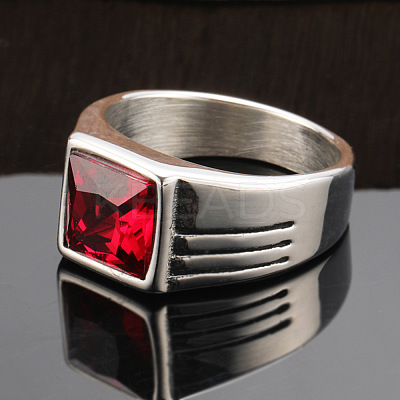 Fashionable 304 Stainless Steel Cubic Zirconia Finger Rings for Men FS-WGE7444-02-1