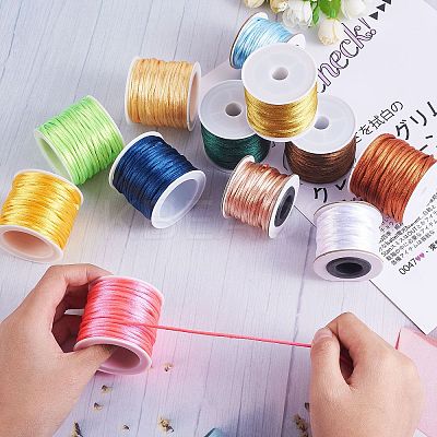 12 Rolls 12 Colors Nylon Satin Rattail Cords NWIR-SZ0001-03-1