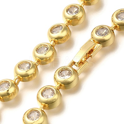 Rack Plating Brass Clear Cubic Zirconia Flat Round Link Chain Necklaces NJEW-Q345-05G-1