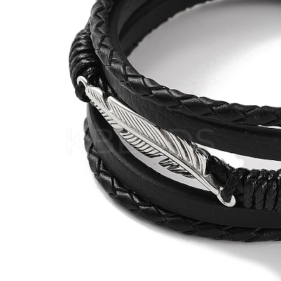 Men's Braided Black PU Leather Cord Multi-Strand Bracelets BJEW-K243-21P-1