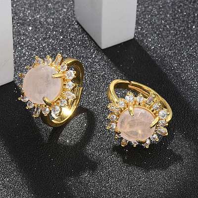 Sunflower Natural Rose Quartz Finger Rings RJEW-B113-03G-09-1