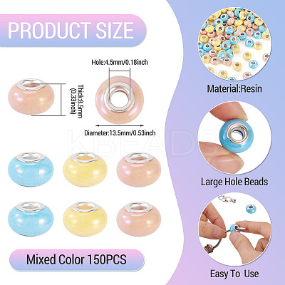 150Pcs Opaque Resin European Beads RESI-TA0004-61B-1