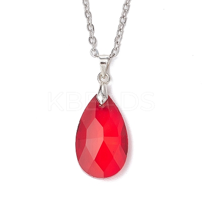 Glass Faceted Teardrop Pendant 304 Stainless Steel Cable Pendant Necklaces for Women NJEW-JN05297-1
