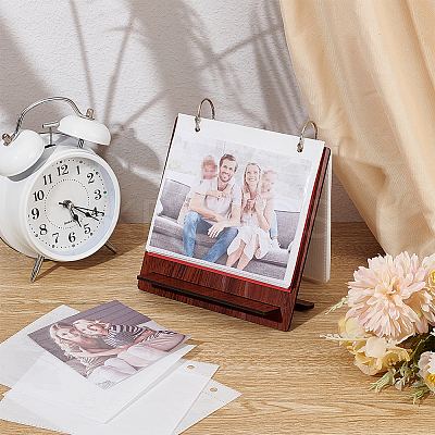 Rectangle Wooden Calendar Photo Album with 24 Sheets Plastic Sleeves and Stainless Steel Rings DIY-WH0542-33A-02-1
