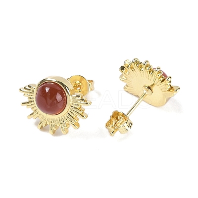 Natural Carnelian Stud Earrings EJEW-K288-01G-06-1