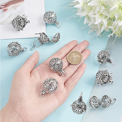 10Pcs 5 Styles Round Brass Hollow Cage Pendants KK-SC0003-07-1