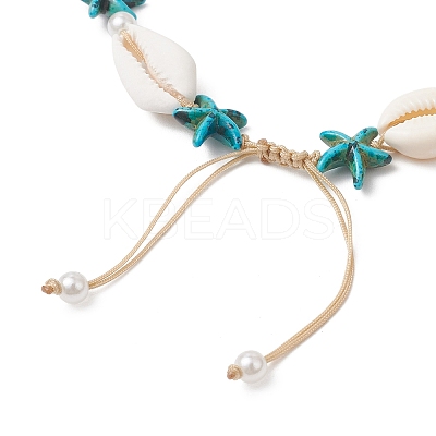 Natural Cowrie Shell & Starfish Dyed Synthetic Turquoise & Round Imitation Pearl Braided Bead Bracelet Making AJEW-JB01532-1