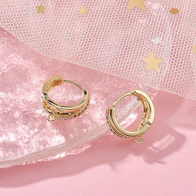 Brass Micro Pave Clear Cubic Zirconia Hoop Earring Findings ZIRC-YW0001-10G-1