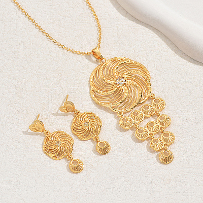 Simple and Stylish 18K Gold Plated Brass Cubic Zirconia Flower Pendant Necklace & Stud Earrings Set for Women WC7616-1