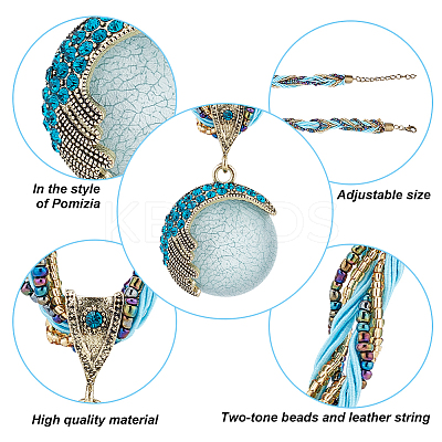5Pcs 5 Style Resin Imitation Cat Eye Flat Round Pendant Necklaces Set NJEW-AN0001-12-1