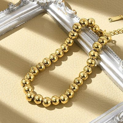 304 Stainless Steel Beaded Bracelets for Women BJEW-P348-01D-G-1