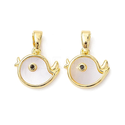 Rack Plating Brass Pave Shell Bird Charms with Black Cubic Zirconia KK-K360-07G-1