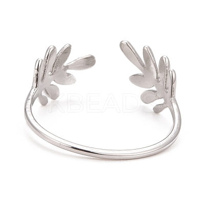 Non-Tarnish 304 Stainless Steel Leaf Open Cuff Ring for Women RJEW-C025-24P-1