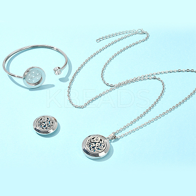 1Pc Stainless Steel Open Cuff Bangles & 1Pc Stainless Steel Pendant Neclace AJEW-SC0004-06C-1