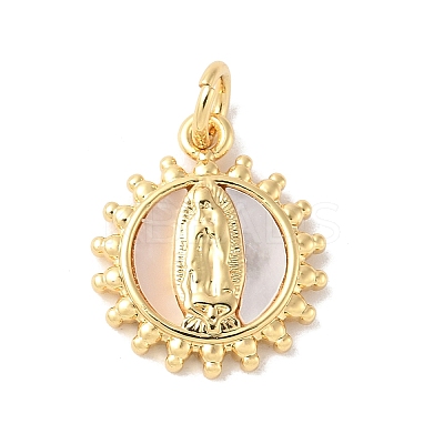 Brass Pave Natural White Shell Pendants KK-S522-06A-G-1