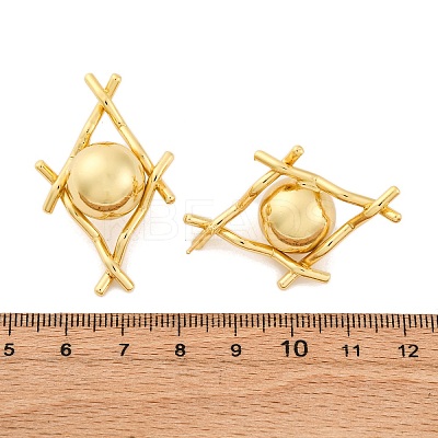 Rhombus with Round Brass Stud Earrings EJEW-R025-03G-1