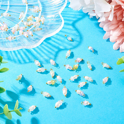 48Pcs 12 Styles Acrylic & Natural Pearl Flower Pendants PALLOY-CW00007-1