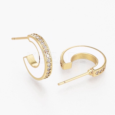 Brass Micro Pave Clear Cubic Zirconia Half Hoop Earrings EJEW-L231-64E-1