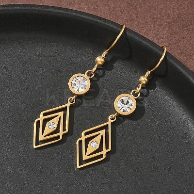 304 Stainless Steel Rhombus Dangle Earrings EJEW-Z129-12G-02-1