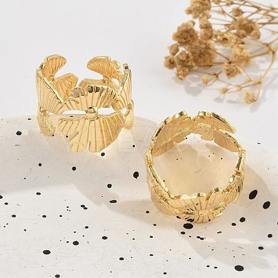 Flower Brass Finger Rings for Women RJEW-B119-09G-1