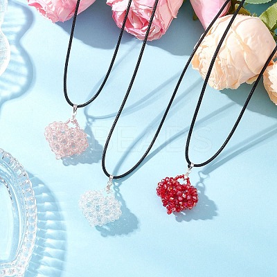 3Pcs 3 Colors Electroplated Glass Beaded Heart Pendant Black Waxed Cotton Cord Necklaces for Women NJEW-MZ00120-1