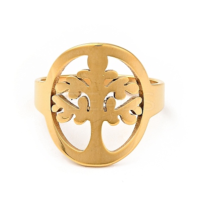 Ion Plating(IP) 201 Stainless Steel Tree of Life Finger Ring for Women RJEW-G266-17G-1