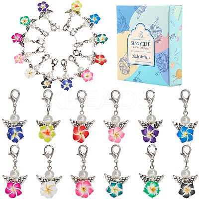 Flower Polymer Clay Pendant Locking Stitch Markers HJEW-SC00077-1