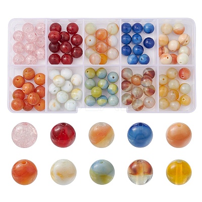 100Pcs 10 Style Glass Round Beads GLAA-FS0001-63-1