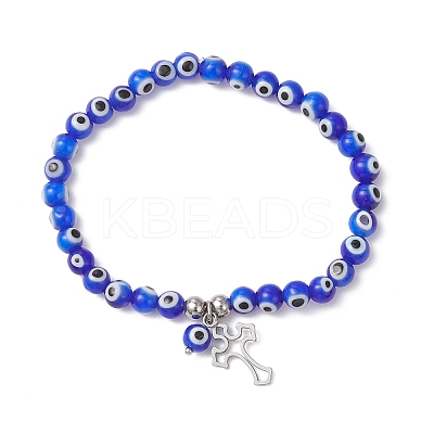 Cross 304 Stainless Steel Charm Bracelets BJEW-JB12262-01-1