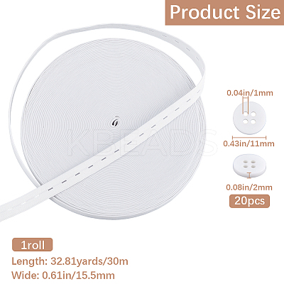 20Pcs Resin Buttons with 30M Polypropylene & Polycotton Flat Elastic Cord DIY-GF0009-64B-1
