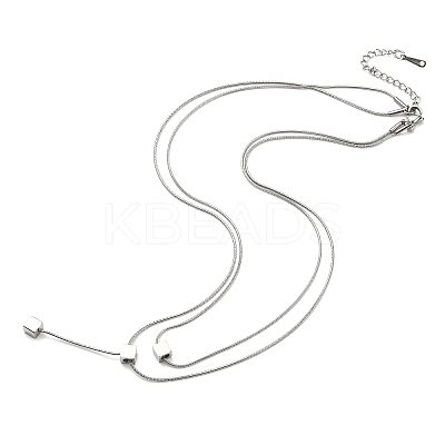 Non-Tarnish 304 Stainless Steel Round Snake Chains Double Layer Necklaces BJEW-K257-03P-1