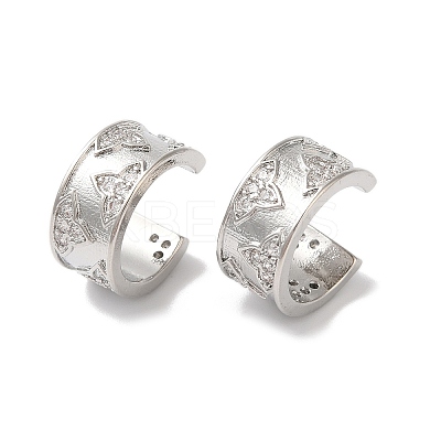Ring with Leaf Brass Micro Pave Cubic Zirconia Cuff Earrings for Women EJEW-P281-07P-1